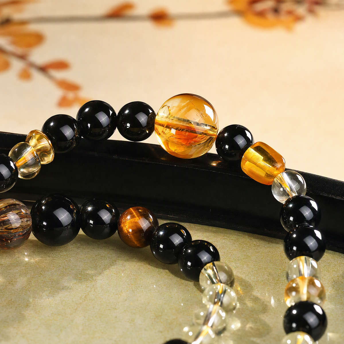 Citrine & Black Obsidian Multi-Layer Bracelet – Mixed Gemstone Design