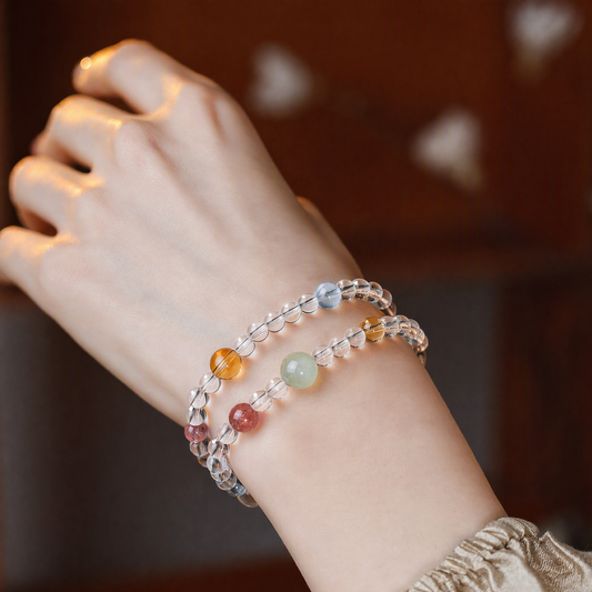Multicolor Crystal Double-Layer Bracelet – Clear Quartz & Gemstones