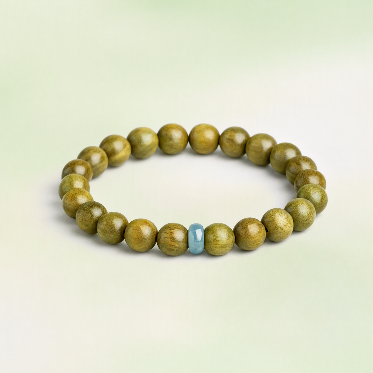 Natural Green Sandalwood & Blue Jade Bracelet – Five Elements Inspired