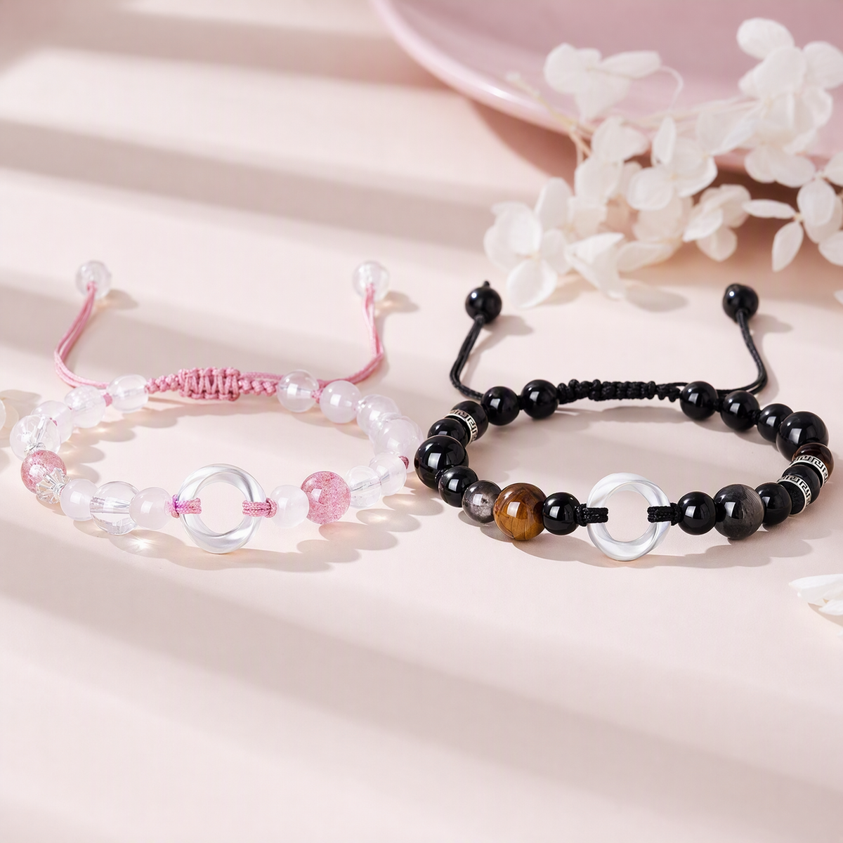S999 Silver Mobius Couple Bracelets Set – Adjustable Woven Love Bracelets