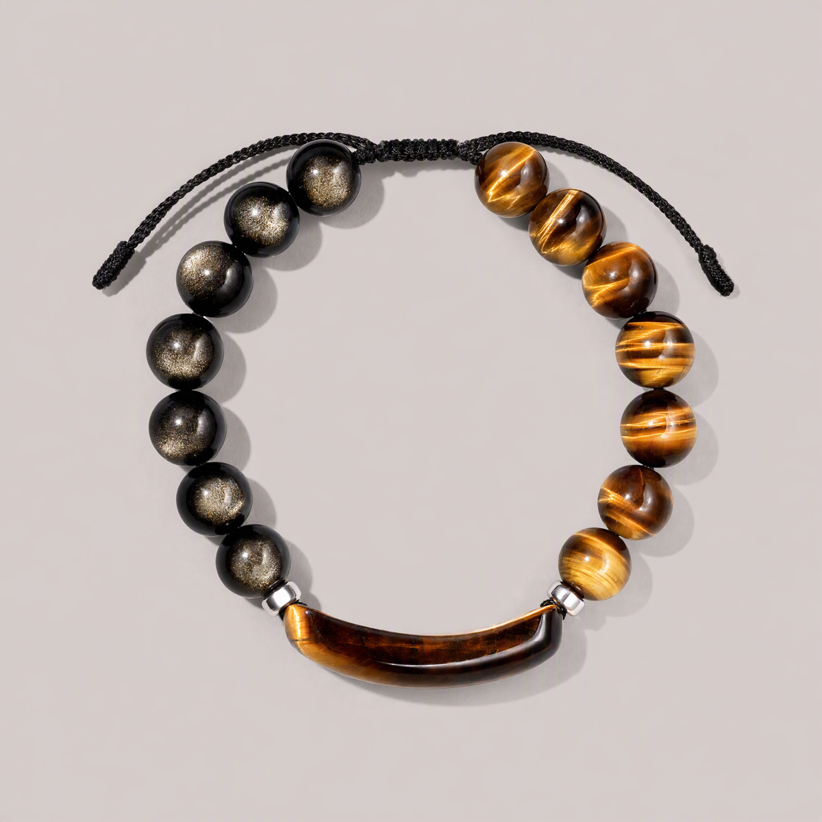 Natural Tiger's Eye & Gold Obsidian Bracelet for Men – 10mm Gemstone Beads