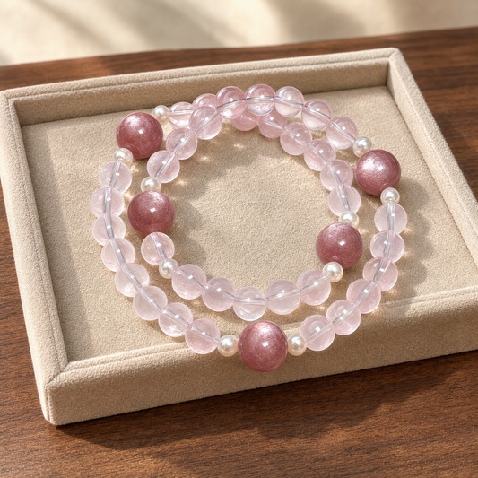 Pink Crystal & Kunzite Double-Wrap Bracelet – Sweet Pastel Design
