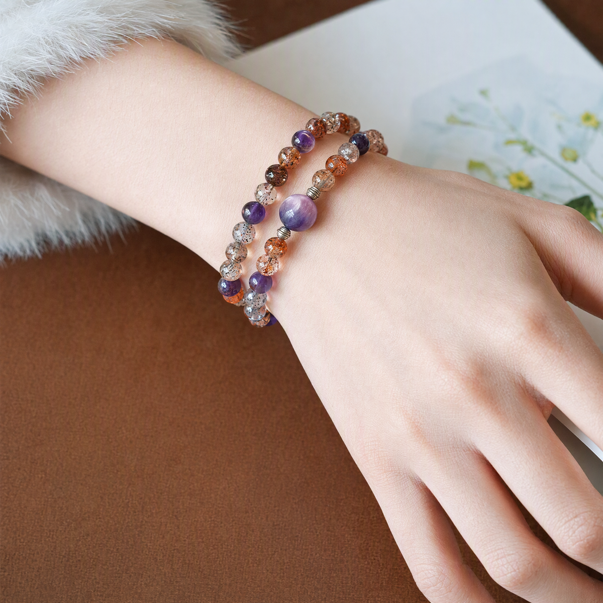 Purple Super Seven & Lepidolite Bracelet – 6mm Purple Crystal Jewelry