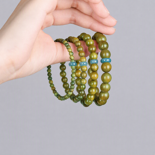 Natural Green Sandalwood & Blue Jade Bracelet – Five Elements Inspired