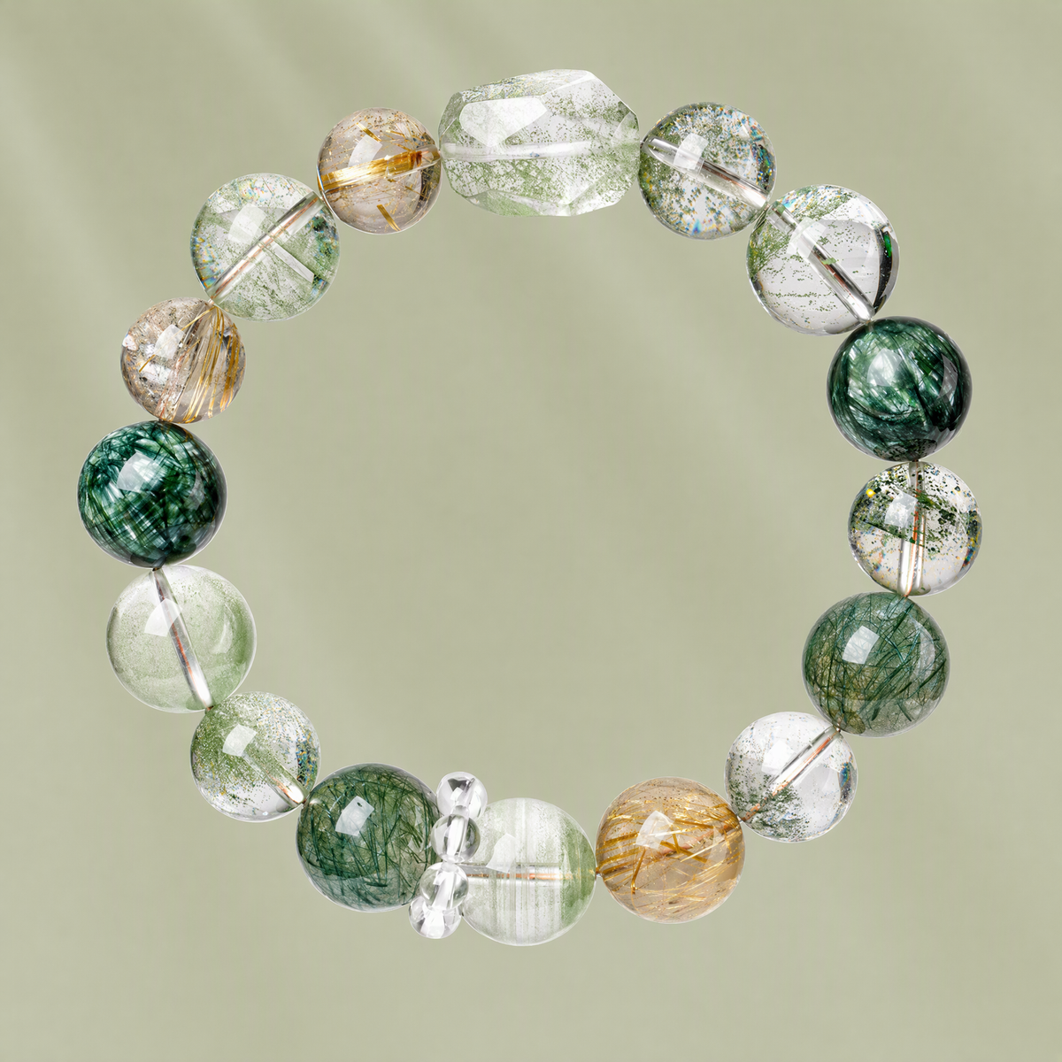 Natural Green Phantom Quartz & Golden Rutilated Quartz Bracelet – Abundance & Growth