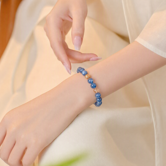 Natural Blue Kyanite & Citrine Bracelet – 6mm Crystal Beads