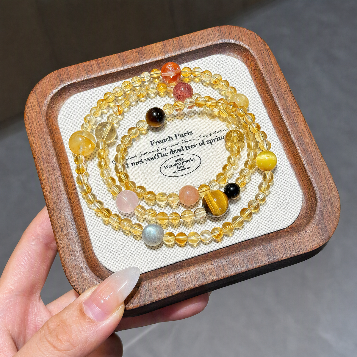 Natural Citrine 3-Wrap Crystal Bracelet with Tiger's Eye & Mixed Gemstones for Women