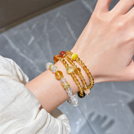 Natural Citrine 3-Wrap Crystal Bracelet with Tiger's Eye & Mixed Gemstones for Women