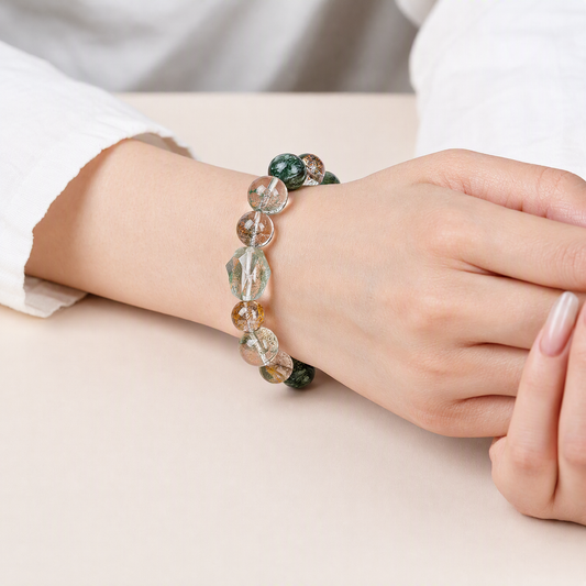 Natural Green Phantom Quartz & Golden Rutilated Quartz Bracelet – Abundance & Growth