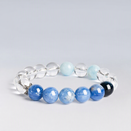 Blue Kyanite, Clear Quartz & Blue Tiger's Eye Bracelet – 10mm