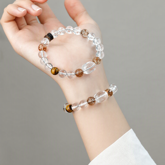 Clear Quartz, Black Gold Super Seven & Agarwood Bracelet
