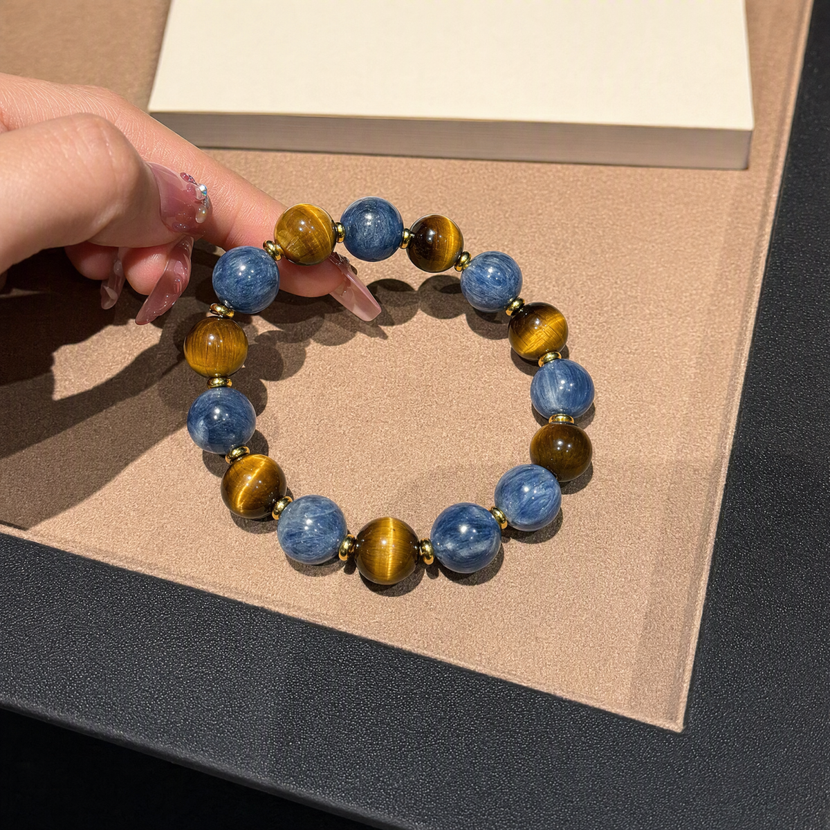 Blue Kyanite & Tiger’s Eye Couple Bracelet Set – 12mm & 14mm Beads