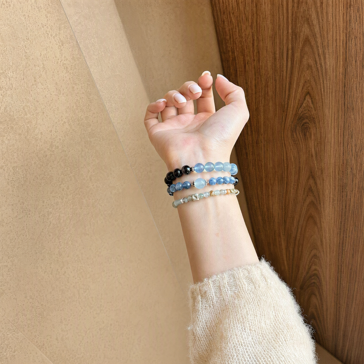 Blue Tiger’s Eye, Blue Kyanite & Aquamarine Bracelet – Mixed Bead Design
