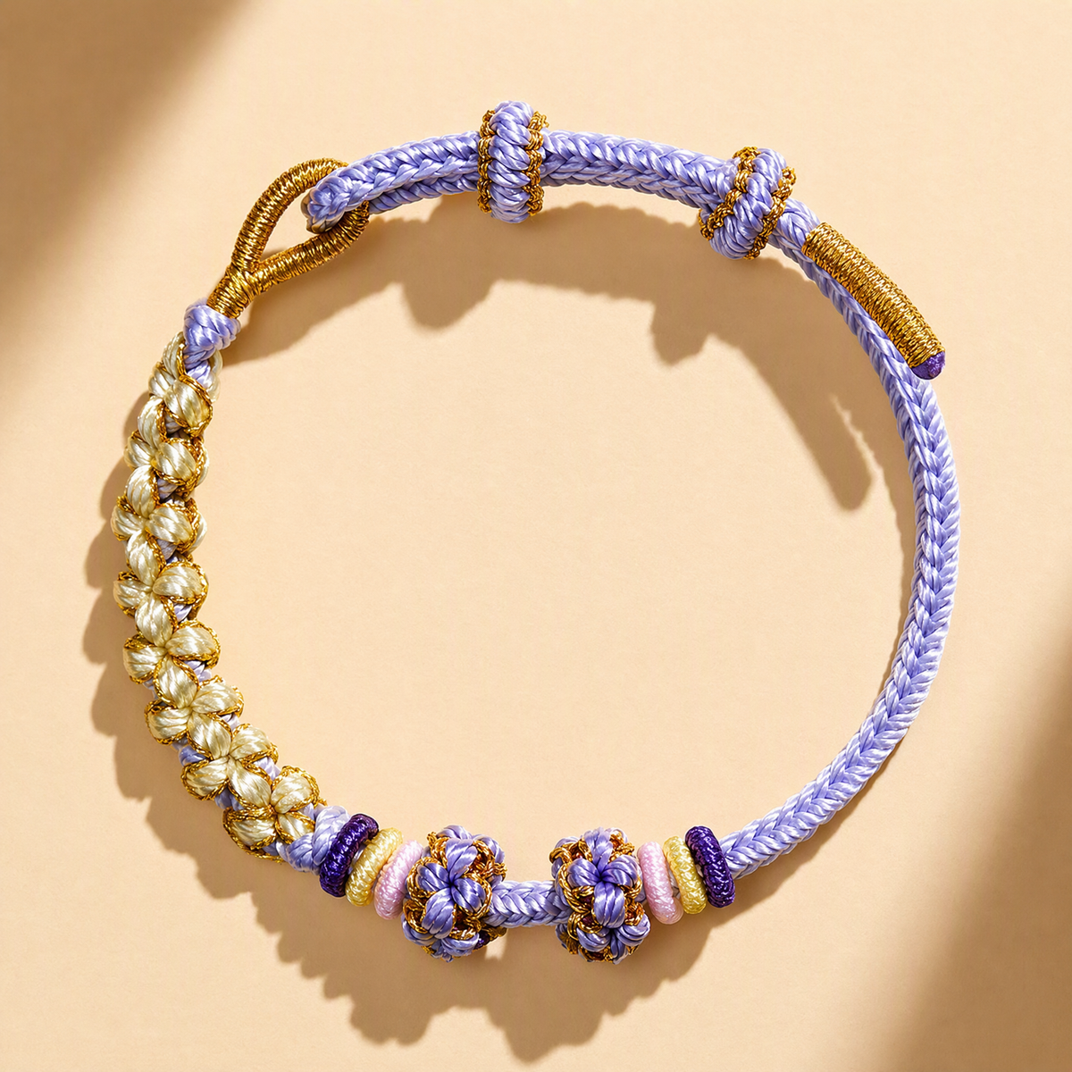 DIY Adjustable Woven Lucky Bracelet with Peach Blossom Knot – Bead-Compatible Bracelet for Adults & Kids