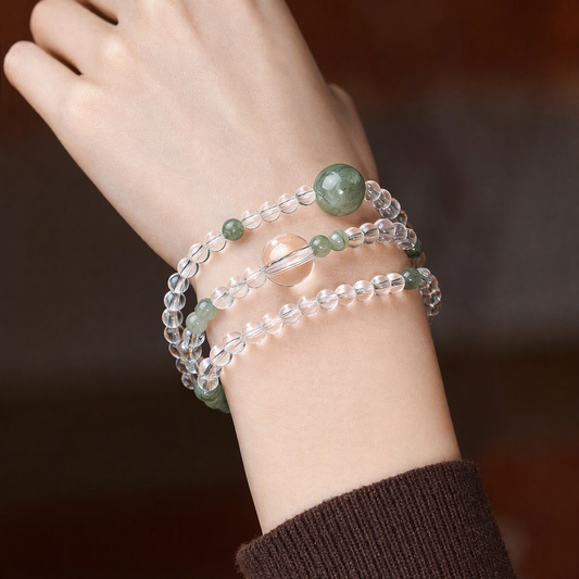 Clear Quartz, Green Rutilated Quartz & Green Fluorite Multi-Wrap Bracelet