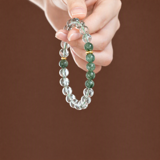 Green Phantom Quartz & Green Rutilated Quartz Bracelet – 8mm Beads