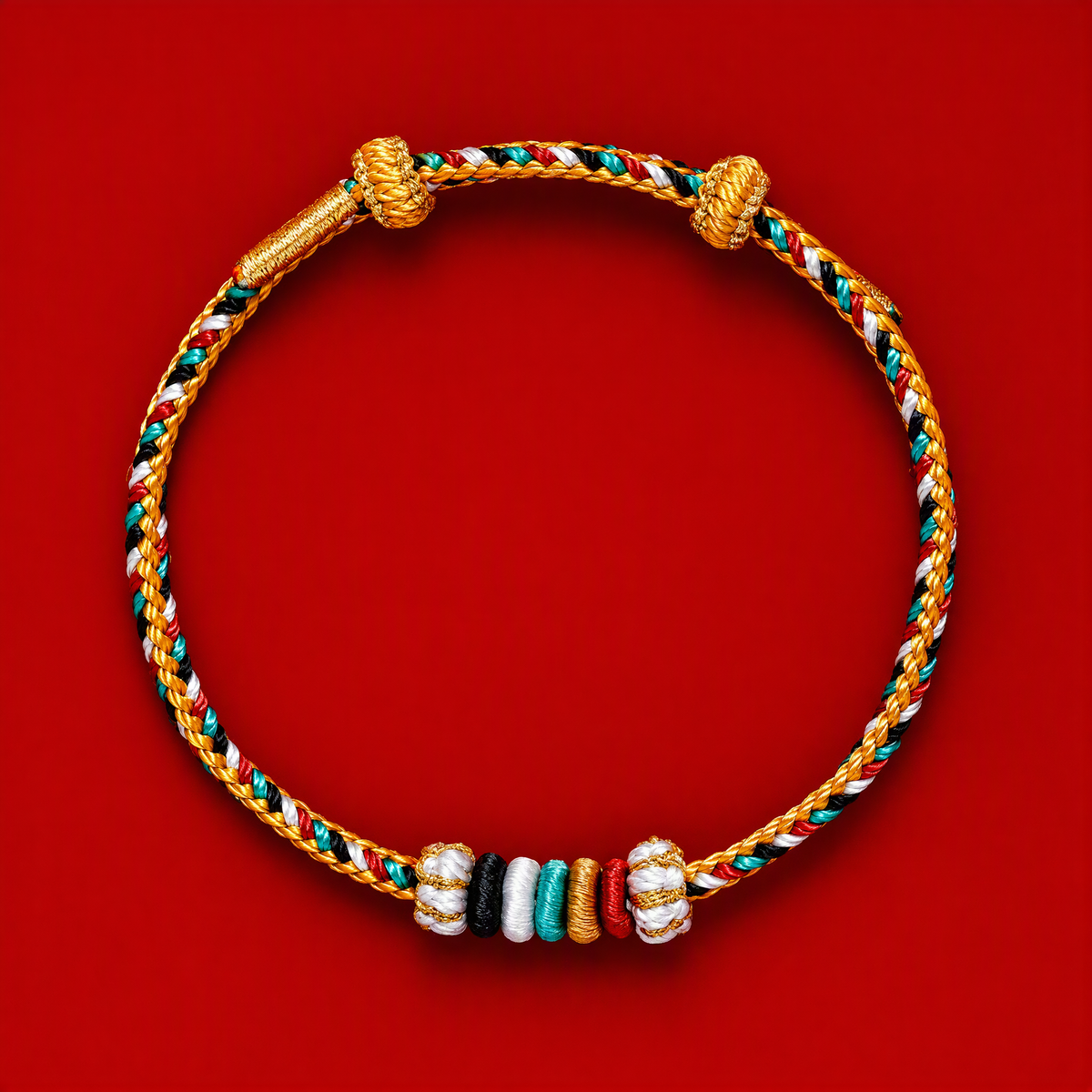 Five Elements Woven Red String Bracelet – Adjustable Chinese-Inspired Good Luck Bracelet