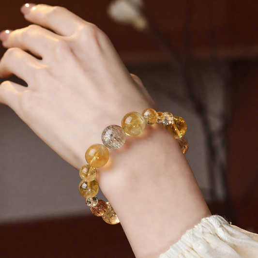 Yellow Citrine & Black Gold Super Seven Crystal Bracelet – Chinese-Inspired Gemstone Jewelry