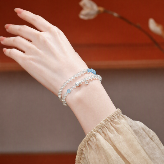 Natural Clear Quartz & Aquamarine Multi-Wrap Bracelet – Adjustable Crystal Jewelry