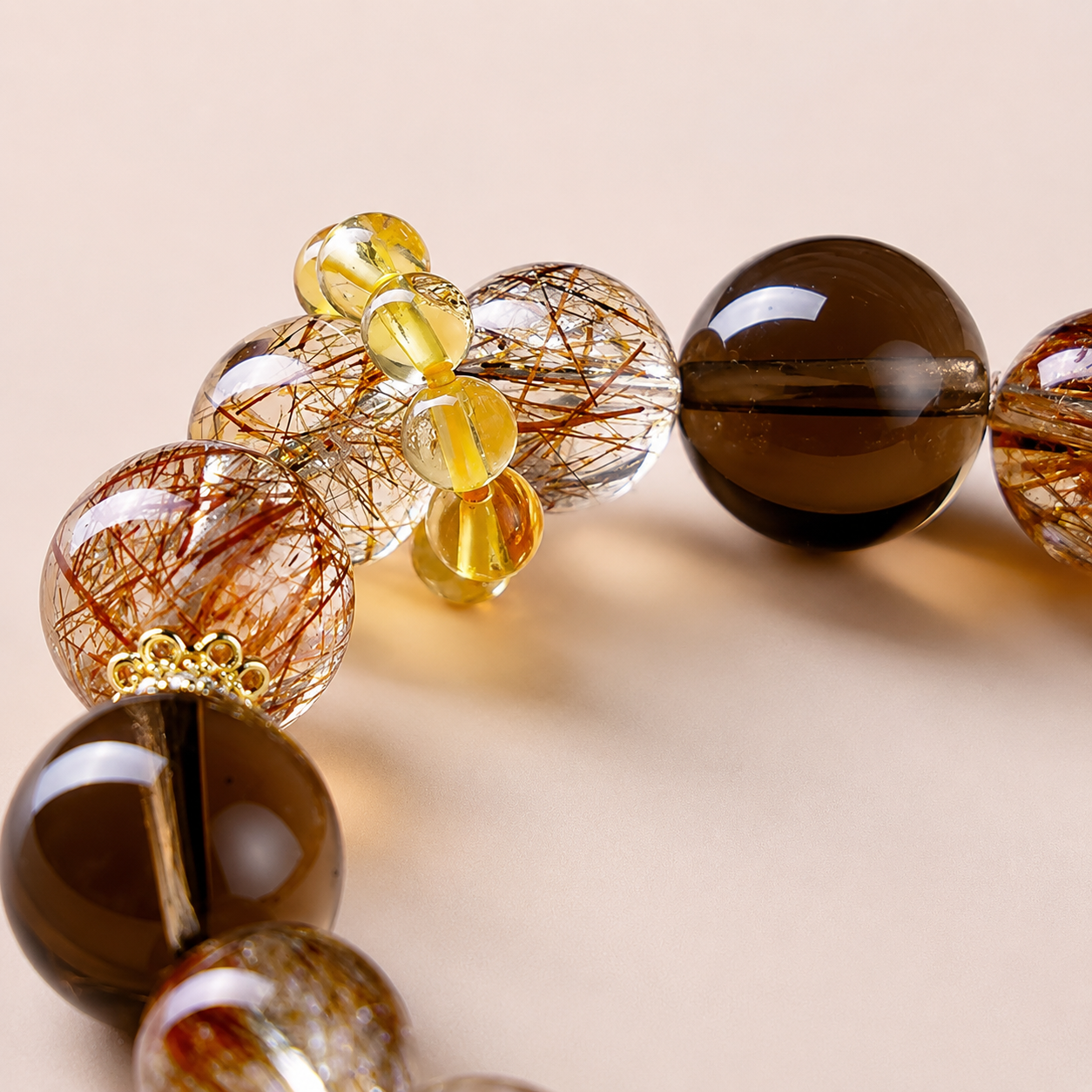 Natural Smoky Quartz Super Seven Rutilated Crystal Beaded Bracelet