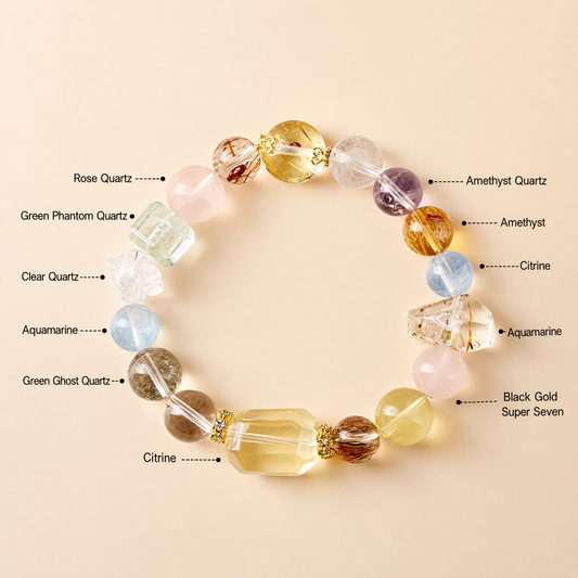 Premium Natural Citrine Aquamarine Crystal Bracelet For Men Women Fortune Healing Present