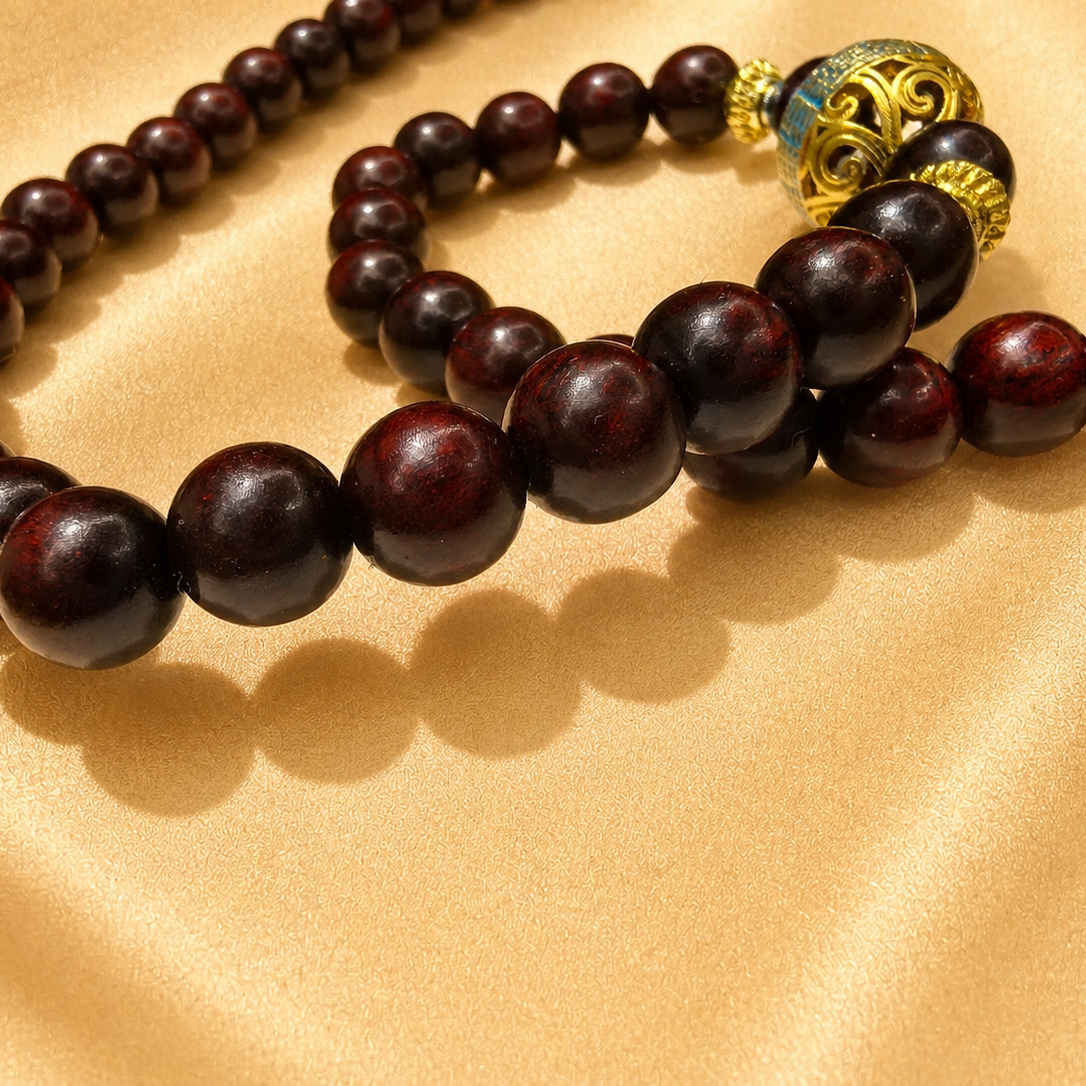 Handmade Double Wrap Beaded Bracelet | Vintage Yoga Healing for Women (Red Sandalwood, Amethyst)
