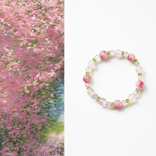 Natural Rhodonite & Strawberry Quartz Bracelet with Peridot – Faceted Crystal Jewelry for Women