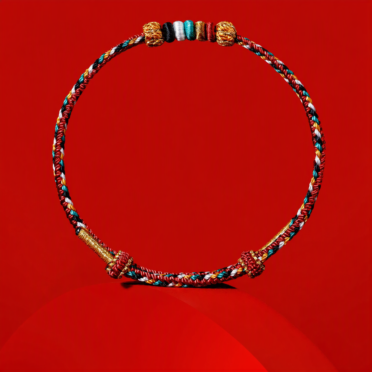 Five Elements Woven Red String Bracelet – Adjustable Chinese-Inspired Good Luck Bracelet