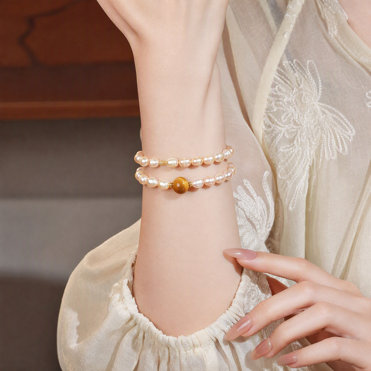 Freshwater Pearl & Golden Tiger’s Eye Multi-Wrap Bracelet