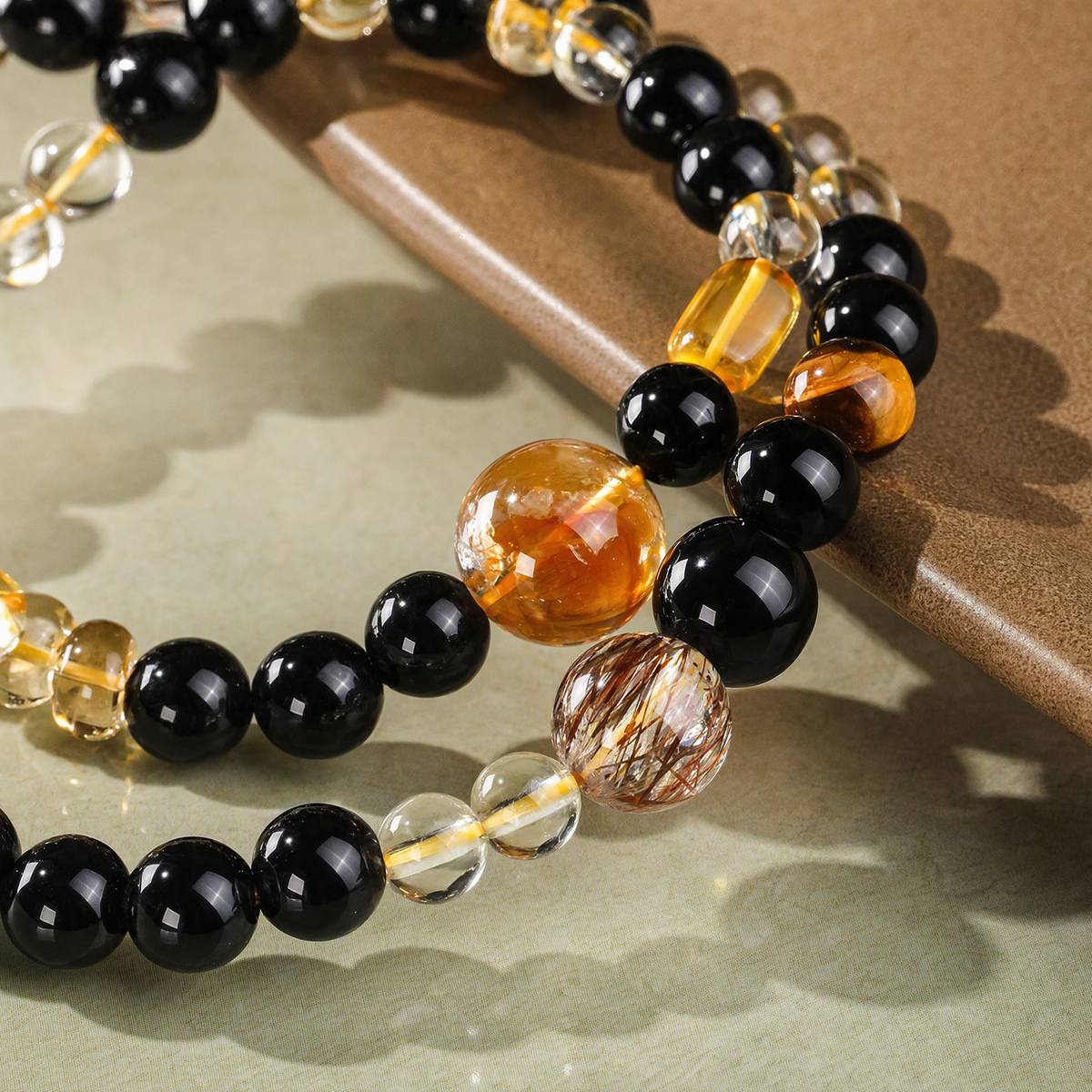 Citrine & Black Obsidian Multi-Layer Bracelet – Mixed Gemstone Design