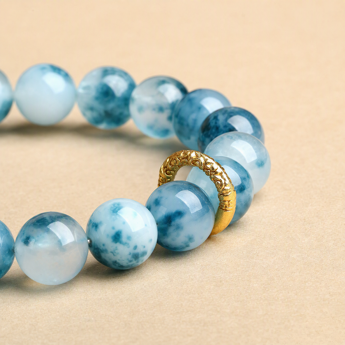 Blue Chalcedony & Artisan Lacquer Bead Bracelet – Handmade Gift