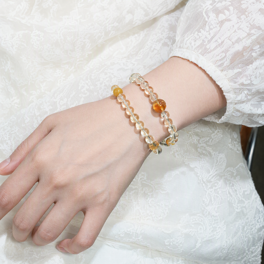 Natural Citrine & Tiger's Eye Double-Wrap Crystal Bracelet – Mixed Gemstones