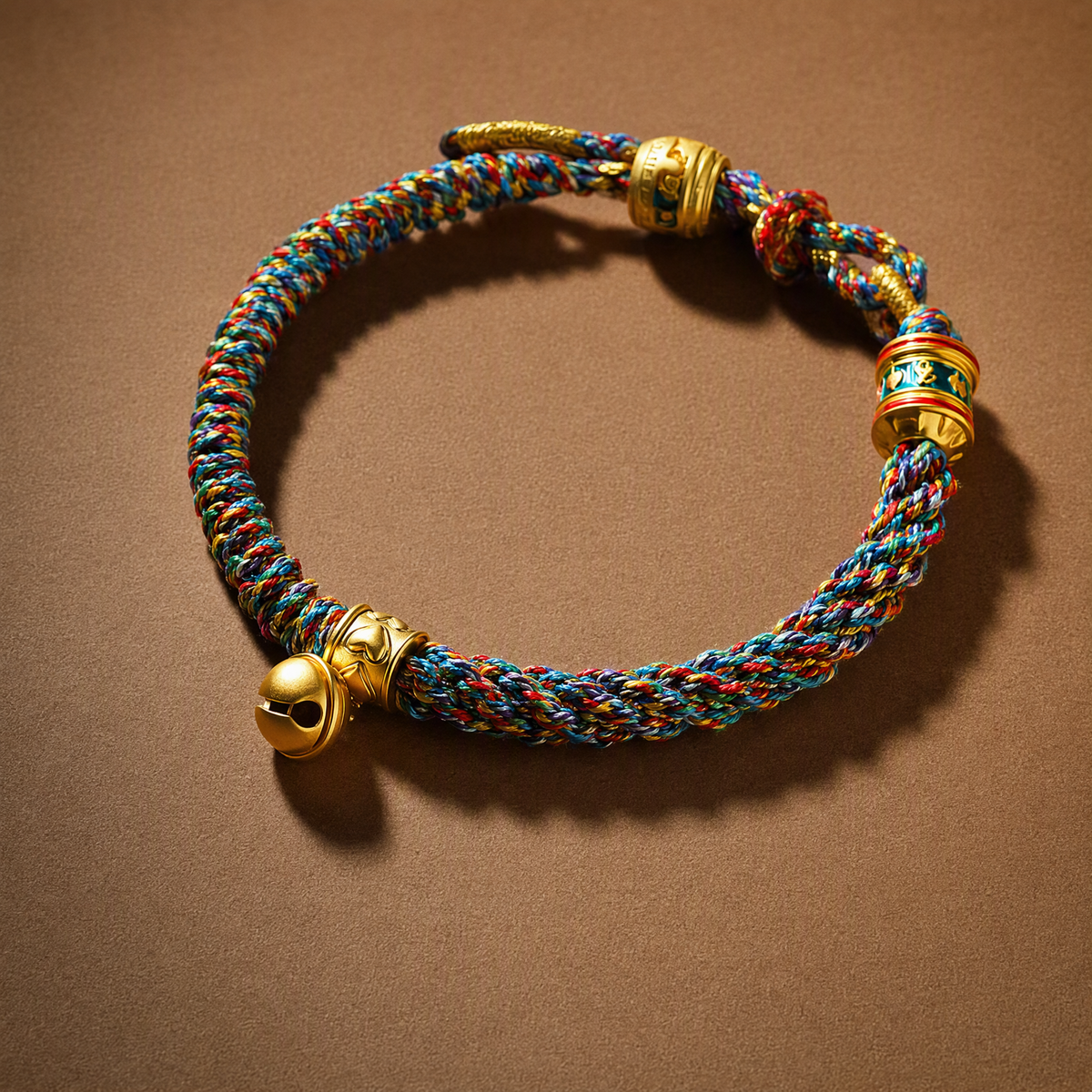 Handwoven Tibetan-Inspired Five-Color Bracelet with Six-Syllable Mantra