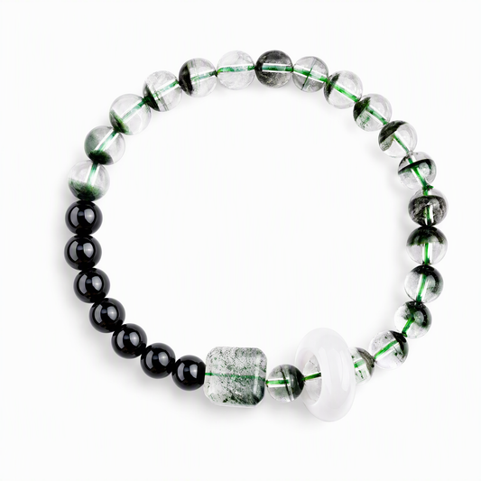 Product Title Green Phantom Quartz & Black Obsidian Bracelet – Natural Gemstone Jewelry