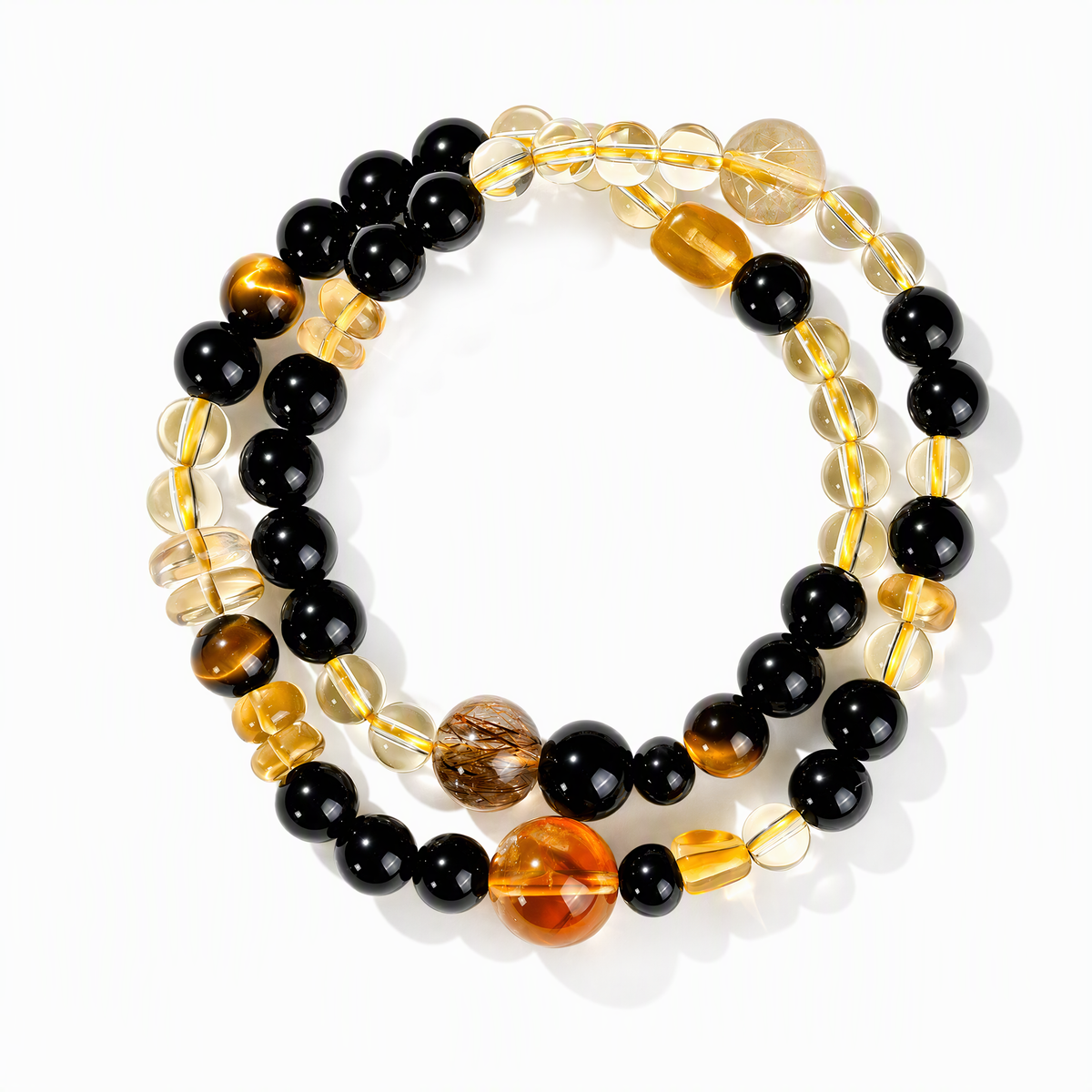 Citrine & Black Obsidian Multi-Layer Bracelet – Mixed Gemstone Design
