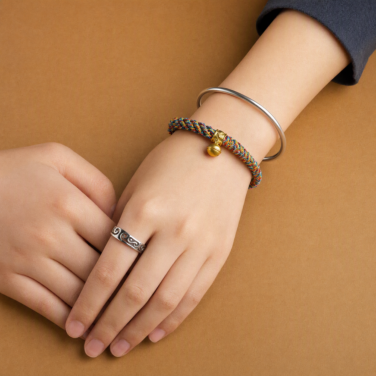 Handwoven Tibetan-Inspired Five-Color Bracelet with Six-Syllable Mantra