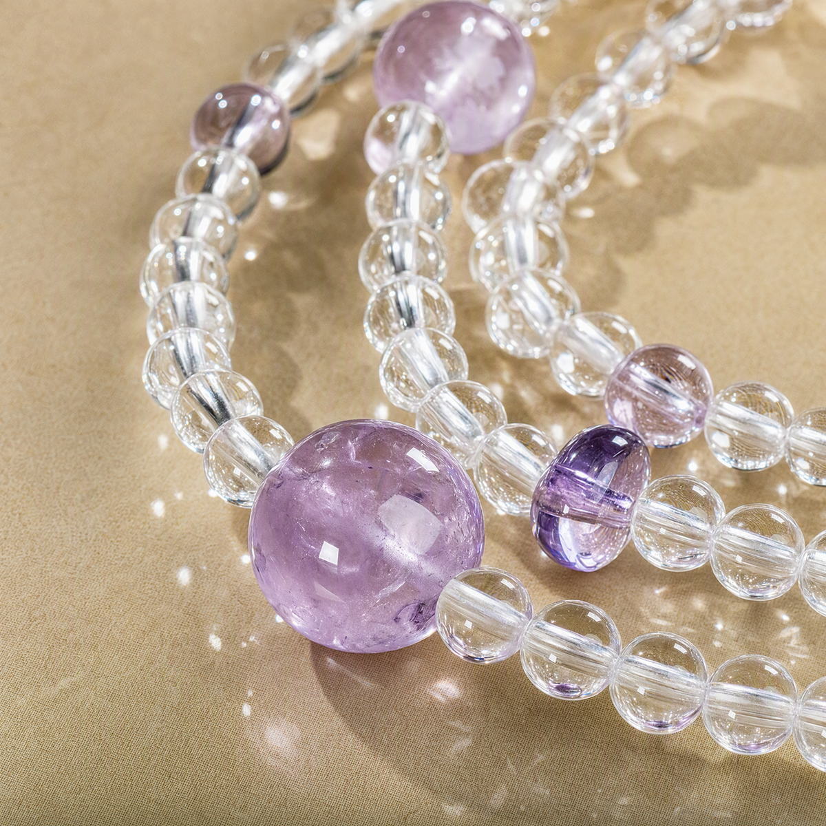 Lepidolite, Clear Quartz & Amethyst Multi-Wrap Bracelet