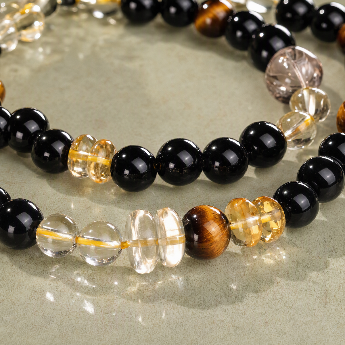 Citrine & Black Obsidian Multi-Layer Bracelet – Mixed Gemstone Design