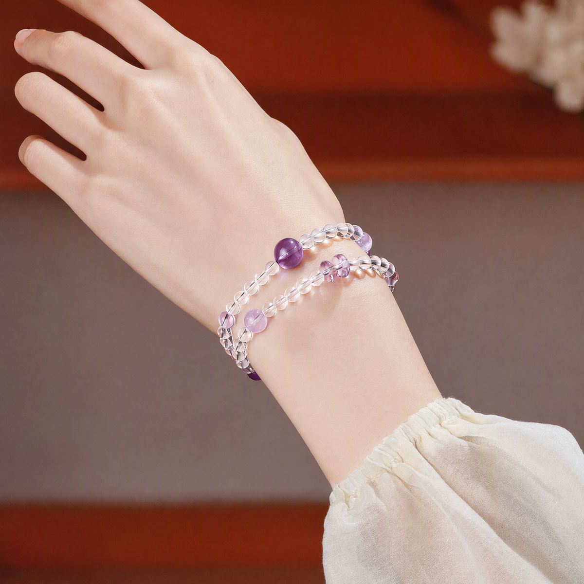 Lepidolite, Clear Quartz & Amethyst Multi-Wrap Bracelet