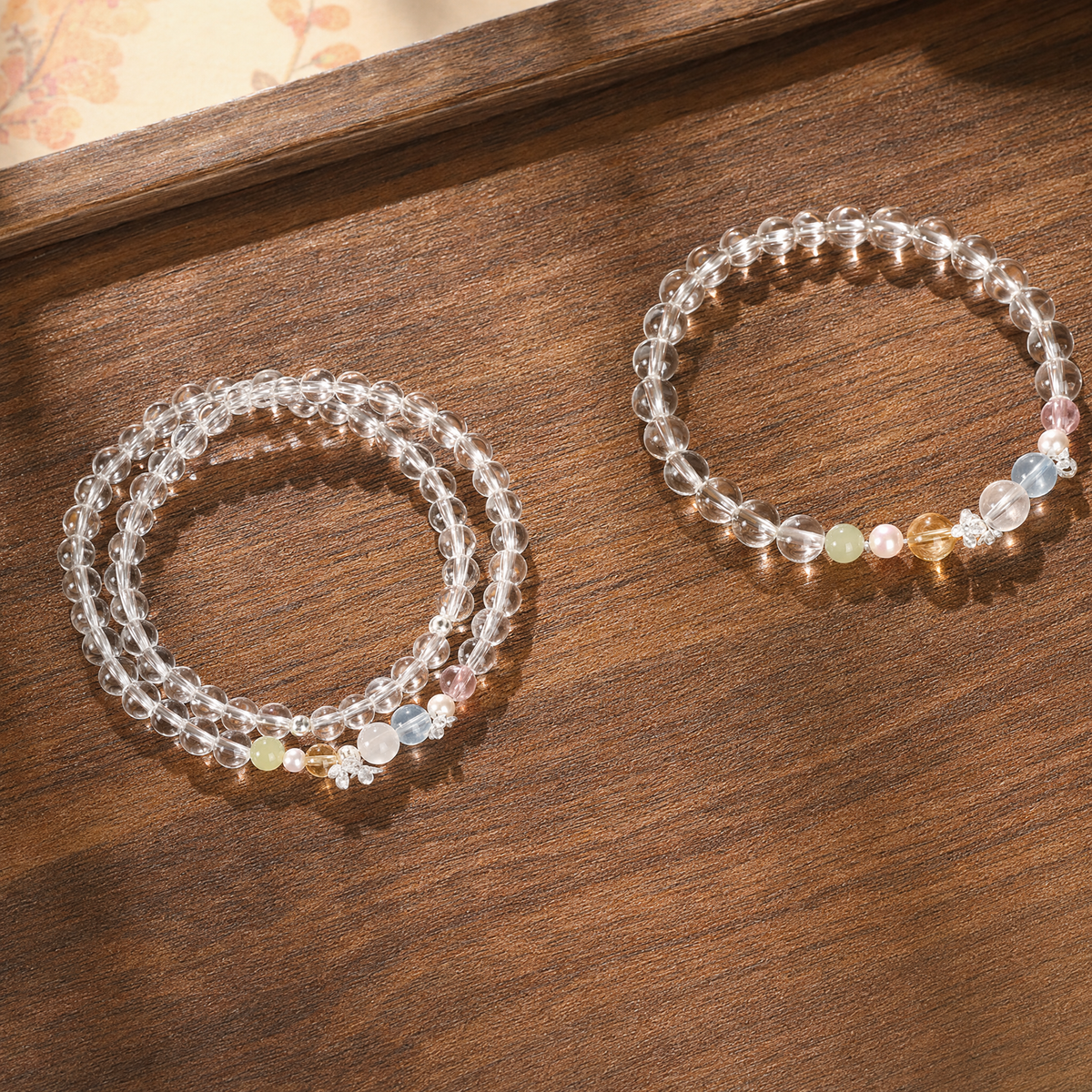 Natural Clear Quartz Rainbow Multigemstone Bracelet with Pearl & 925 Sterling Silver