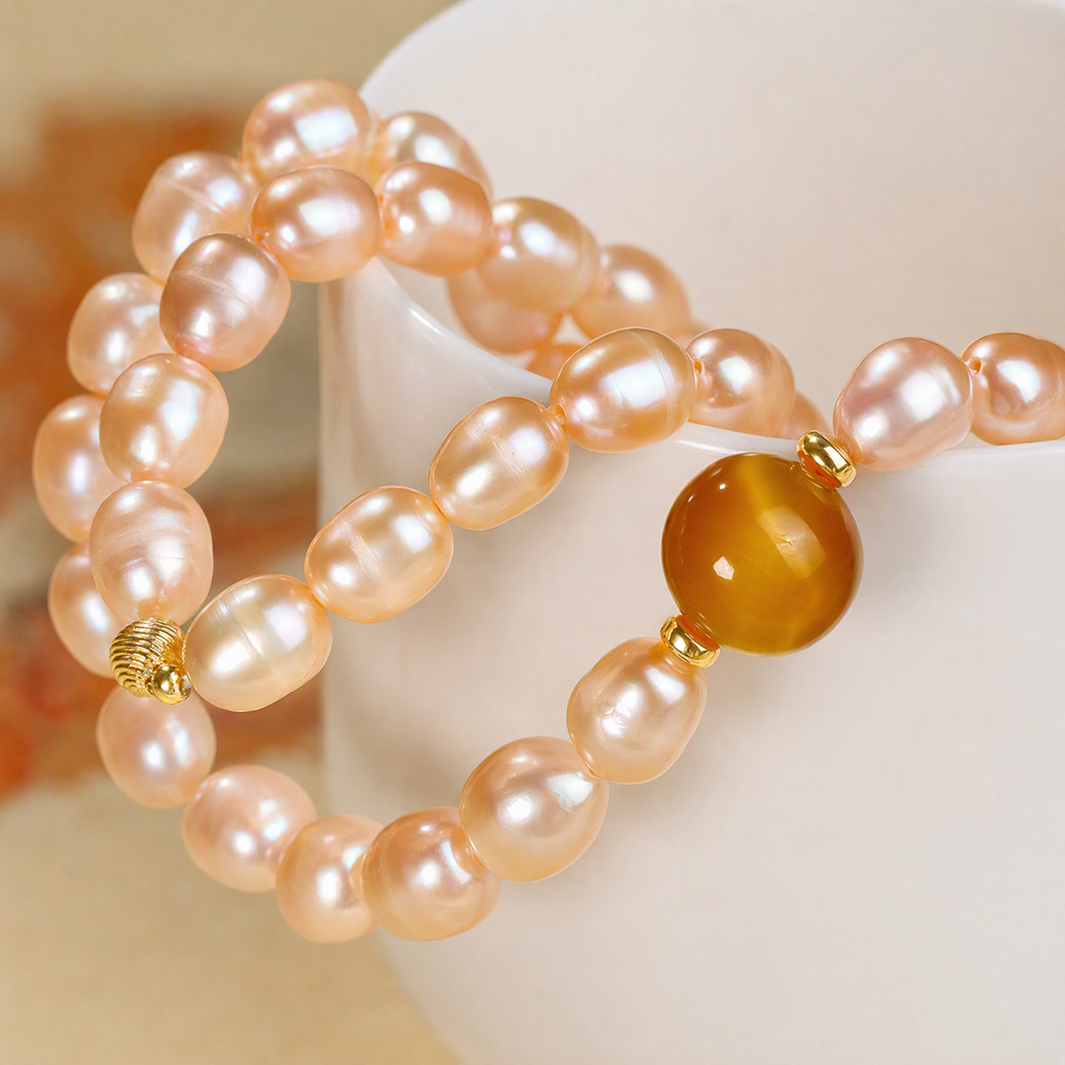 Freshwater Pearl & Golden Tiger’s Eye Multi-Wrap Bracelet