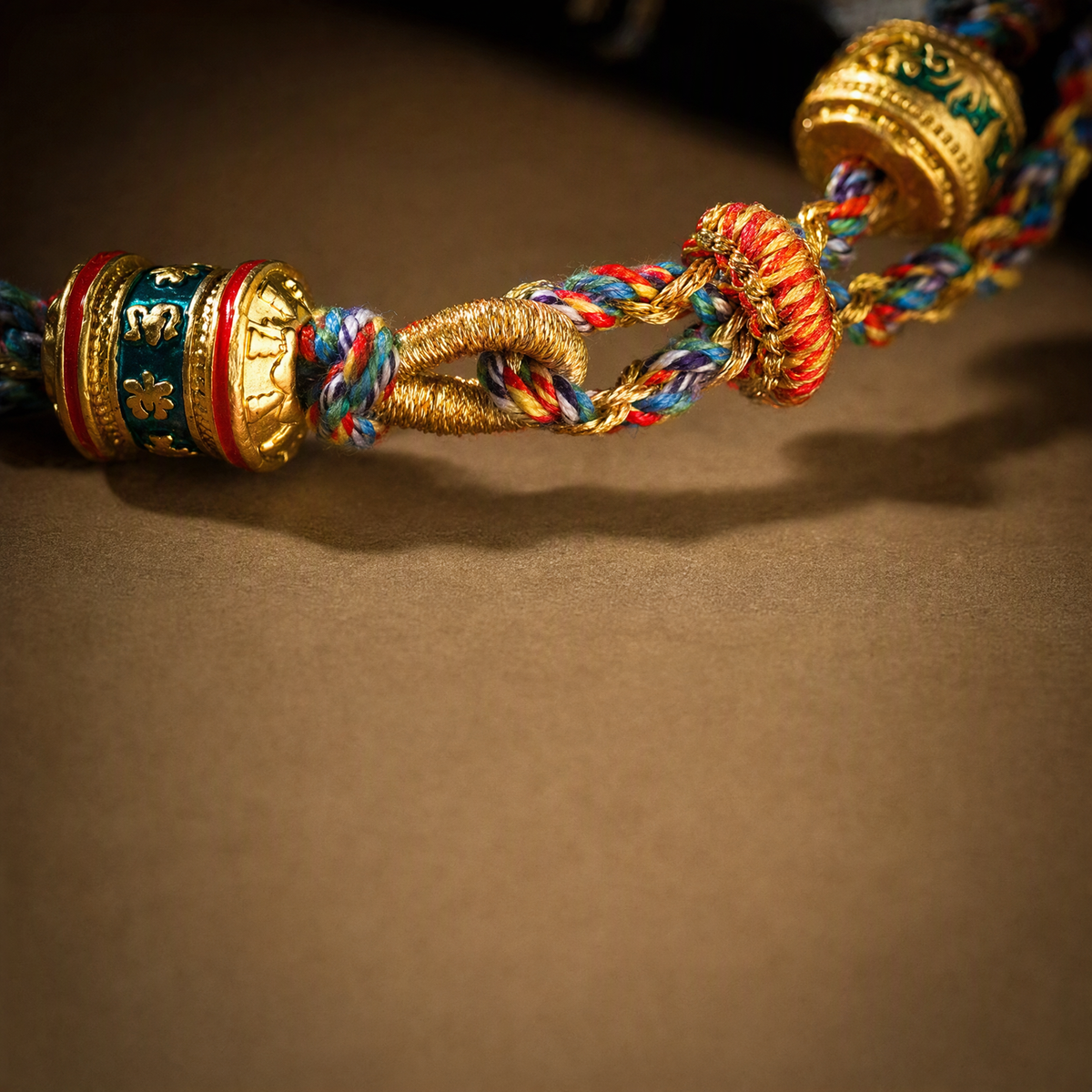 Handwoven Tibetan-Inspired Five-Color Bracelet with Six-Syllable Mantra