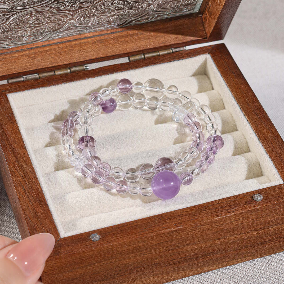 Lepidolite, Clear Quartz & Amethyst Multi-Wrap Bracelet