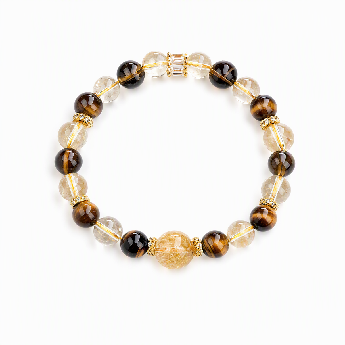 Golden Rutilated Quartz & Citrine Bracelet – Tiger’s Eye and Smoky Quartz