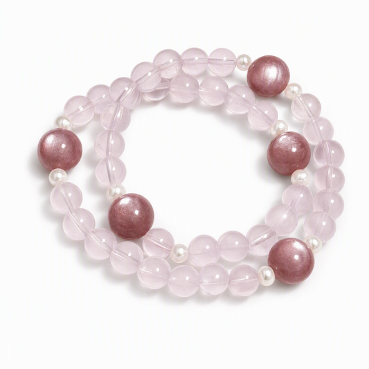 Pink Crystal & Kunzite Double-Wrap Bracelet – Sweet Pastel Design