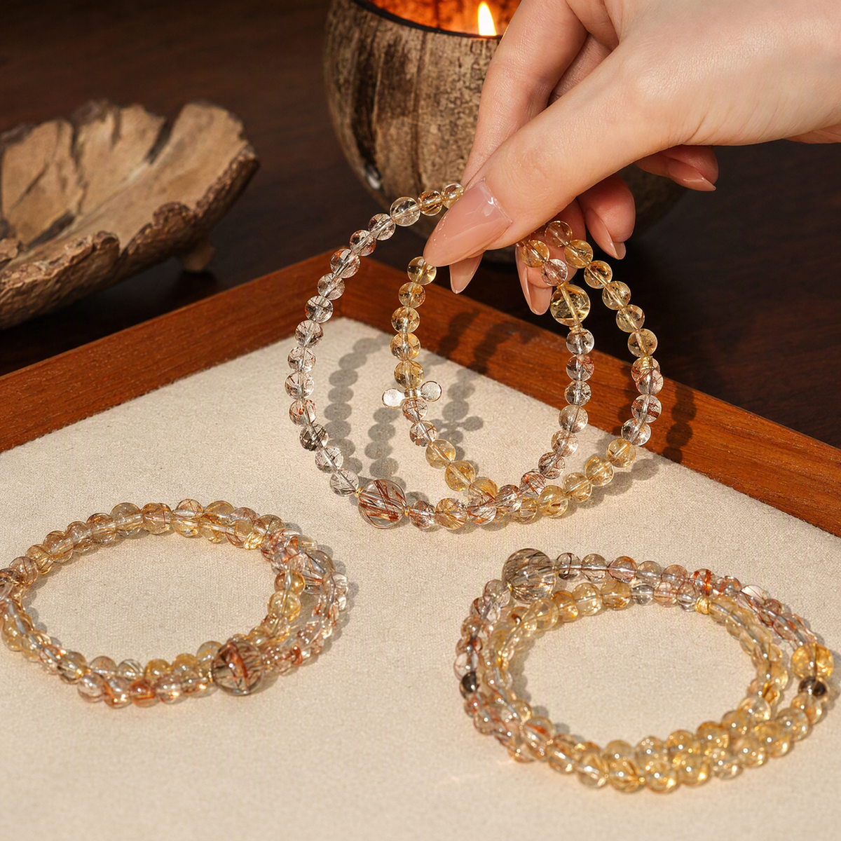 Citrine & Black Gold Super Seven Double-Wrap Bracelet