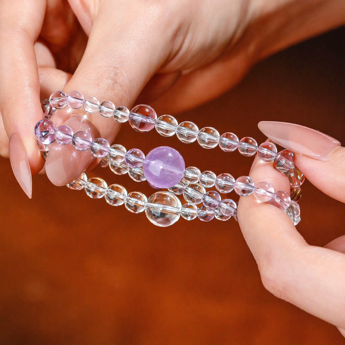 Lepidolite, Clear Quartz & Amethyst Multi-Wrap Bracelet