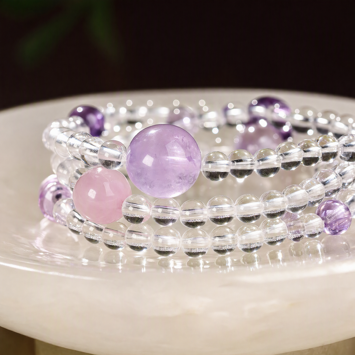 Lepidolite, Clear Quartz & Amethyst Multi-Wrap Bracelet