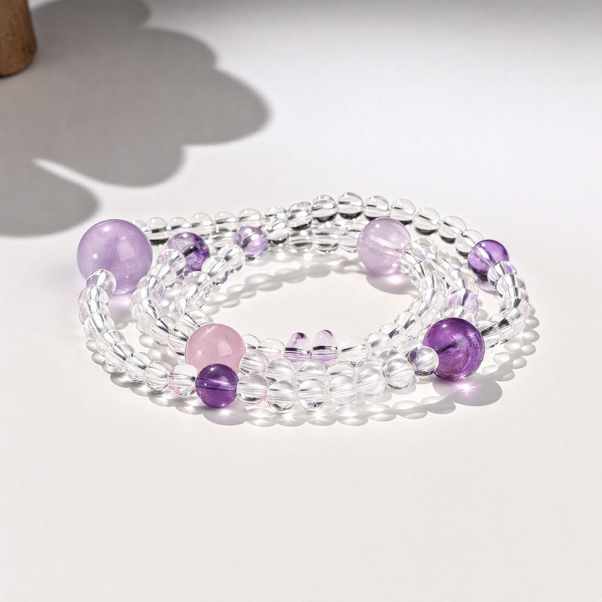 Lepidolite, Clear Quartz & Amethyst Multi-Wrap Bracelet