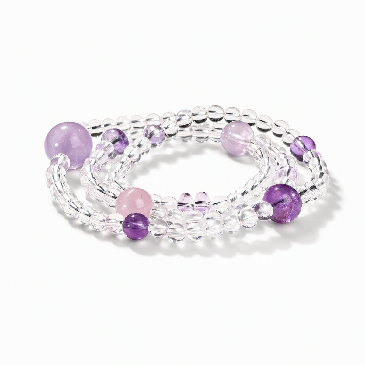 Lepidolite, Clear Quartz & Amethyst Multi-Wrap Bracelet